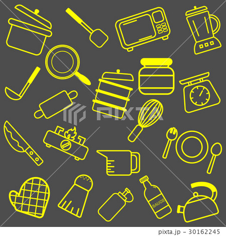 Yellow Kitchenware outline icons background 30162245