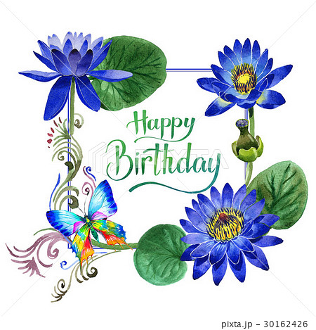 Wildflower blue lotus flower frame in a watercolor Wildflower blue lotus flower frame in a watercolor 30162426
