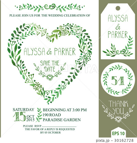 Wedding invitation set.Green watercolor branches 30162728