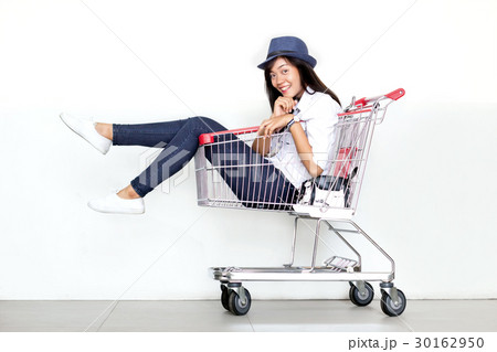 asian lady shopping cart asian lady shopping cart 30162950