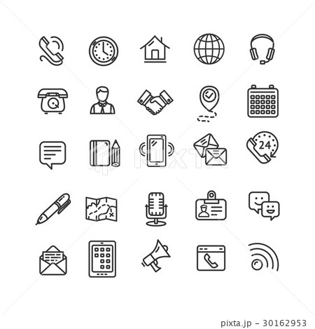 Contact Us Icon Black Thin Line Set. Vector 30162953