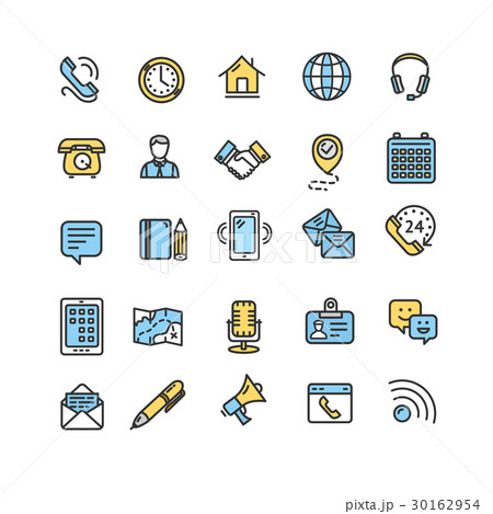 Contact Us Icon Color Thin Line Set. Vector 30162954