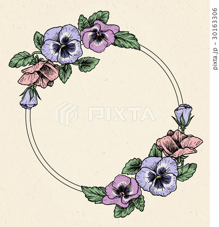 Frame with hand drawn pansy flowers Frame with hand drawn pansy flowers 30163306
