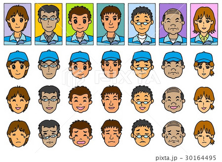 作業者7人の表情（青服） 30164495