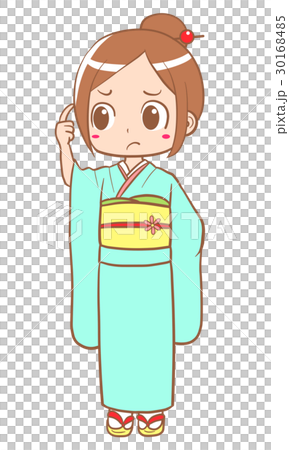 着物の女の子 悩むポーズ のイラスト素材