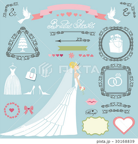 Wedding bridal shower decor set.Bride,swirls,icons 30168839