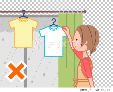 洗濯物をカーテンレールに干すのはngのイラスト素材