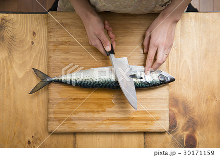 魚を調理する女性の手 30171159