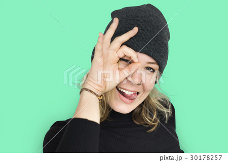 Caucasian Lady Okay Sign Concept Caucasian Lady Okay Sign Concept 30178257