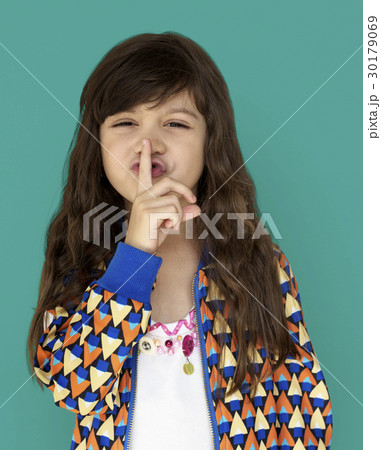 Little Girl Smiling Happiness Quiet Shut Up Secret Shh Portrait 30179069