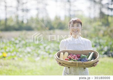 夏野菜を持つ女性 夏野菜を持つ女性 30180000