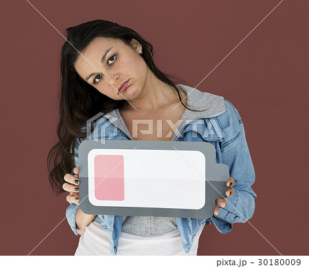 Woman Exhausted Tired Low Battery Symbol Woman Exhausted Tired Low Battery Symbol 30180009
