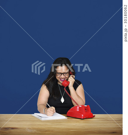 Woman Writing Talking Telephone Communication 30180062