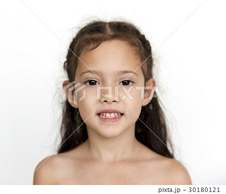 Kid Studio Portrait Shirtless Smiling on White Background 30180121