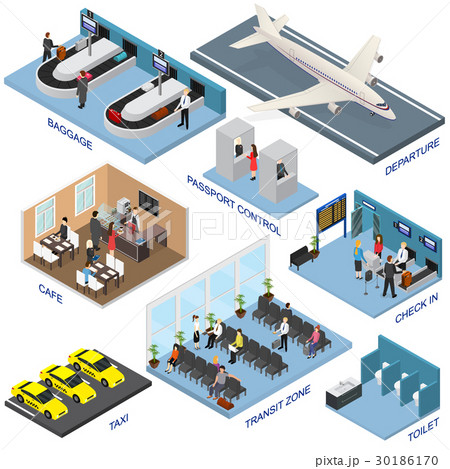Airport Zone Set Isometric View. Vector 30186170