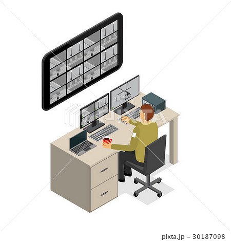 Security Guard Monitoring Service Isometric View 30187098