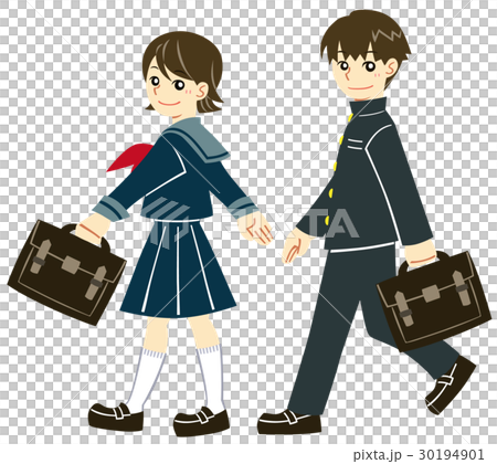 通学　歩く学生服の男女 30194901