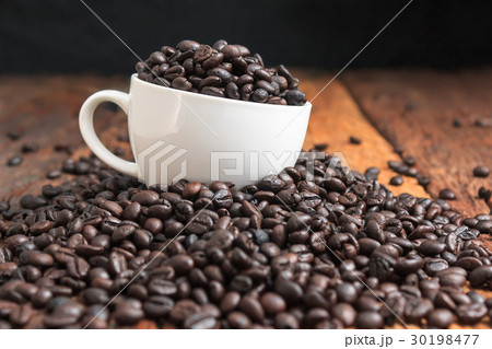 Close up shot of dark roasted coffee bean in white Close up shot of dark roasted coffee bean in white 30198477