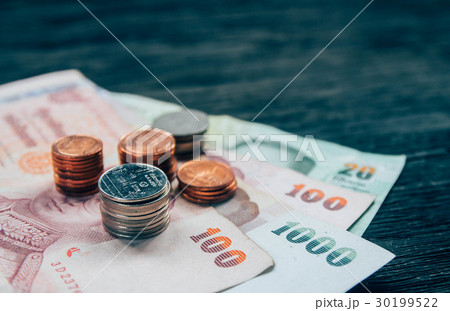 Thai Baht Coins and money background Thai Baht Coins and money background 30199522