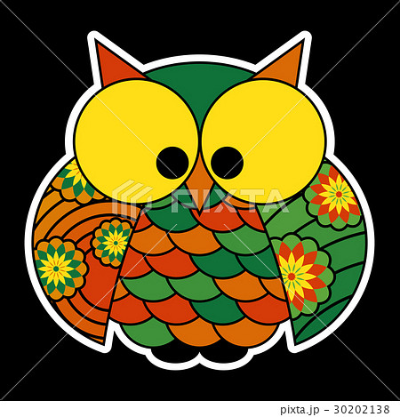 sticker - cute colored owl with big yellow eyes 30202138