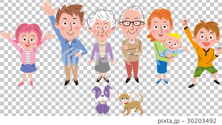 三世代家族　ペット　俯瞰 30203492