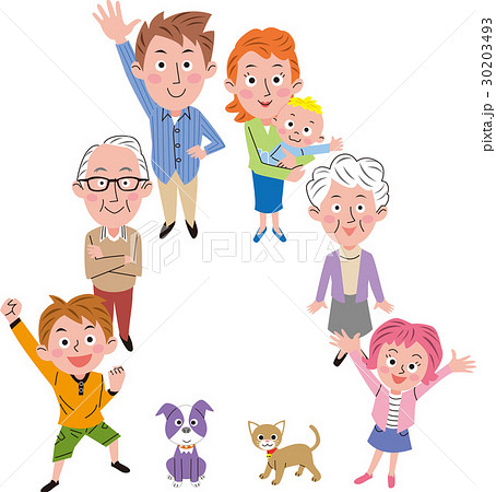 三世代家族　ペット　俯瞰 30203493