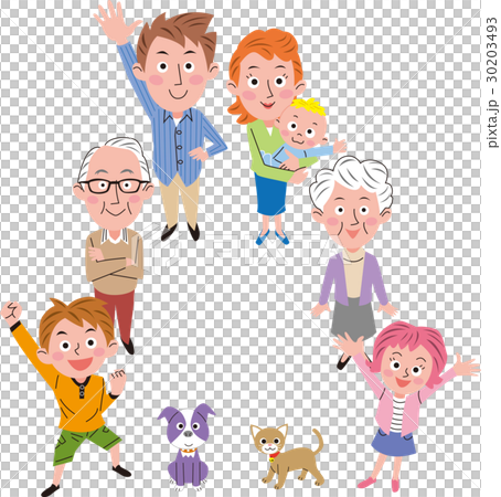 三世代家族　ペット　俯瞰 30203493