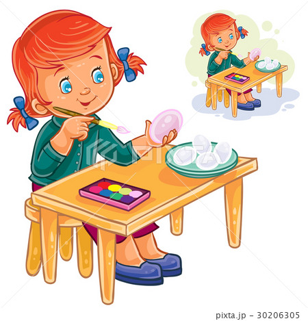 Vector little girl coloring Easter eggs with Vector little girl coloring Easter eggs with 30206305