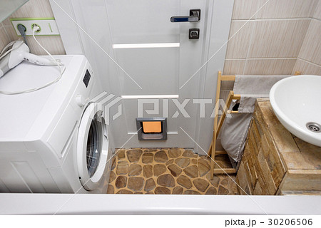 Small modern bathroom interior. Well organized Small modern bathroom interior. Well organized 30206506