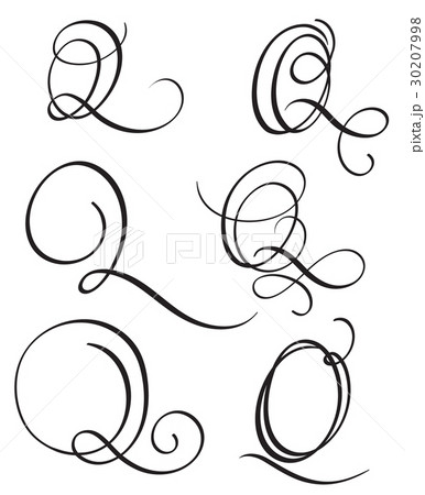 set of art calligraphy letter Q with flourish of 30207998