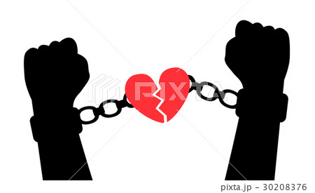 Hands tear handcuffs with a heart symbolizing love 30208376