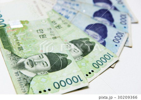 Stacked of South Korea won money bills,close up 30209366