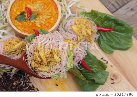 Thai curry with riceberry rice noodle . 30217390