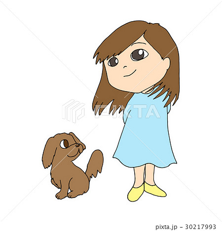 女の子と犬のイラストのイラスト素材