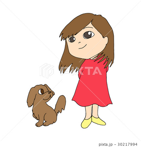 女の子と犬のイラストのイラスト素材