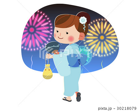 女性　浴衣花火 30218079