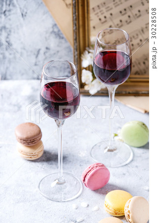 Port wine with french dessert macaroons 30228508