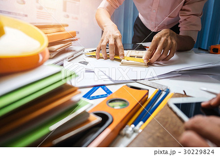 Architect engineering worker working in office. Architect engineering worker working in office. 30229824