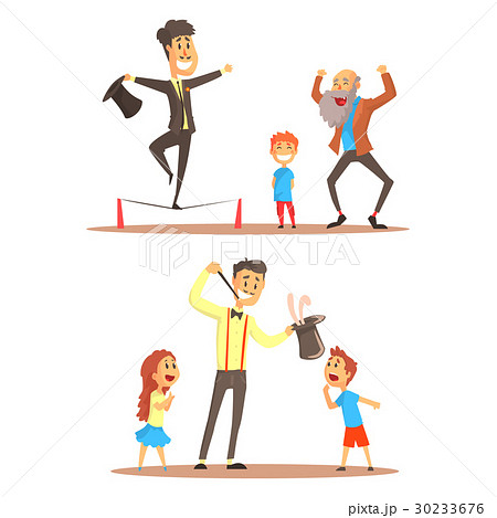 Rope walker and magician performing before happy 30233676