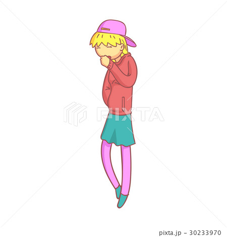 Blond girl coughing with fist in front of mouth 30233970