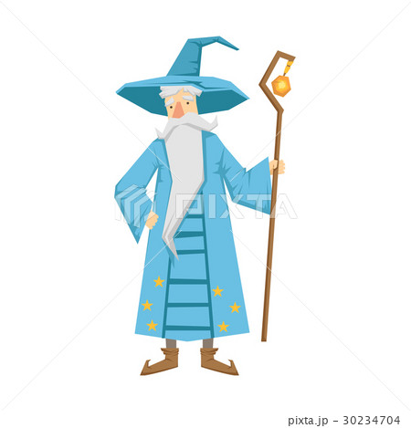 Magic old man with magic staff. Colorful fairy Magic old man with magic staff. Colorful fairy 30234704