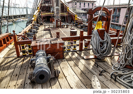 Wooden pirate ship in Genova port 30235803