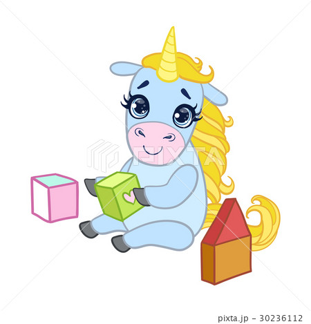 Cartoon light blue lovely unicorn playing with Cartoon light blue lovely unicorn playing with 30236112