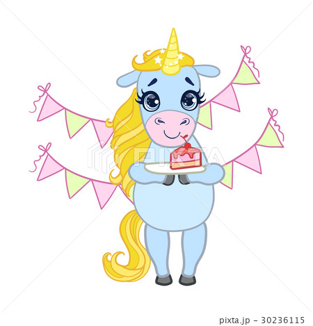 Cartoon light blue unicorn holding a plate with Cartoon light blue unicorn holding a plate with 30236115