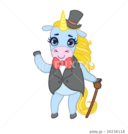 Cartoon light blue unicorn in elegant suit with Cartoon light blue unicorn in elegant suit with 30236118