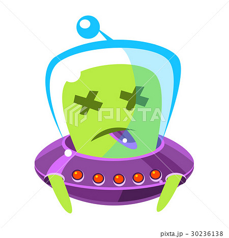 Dead alien in a flying saucer, cute cartoon 30236138