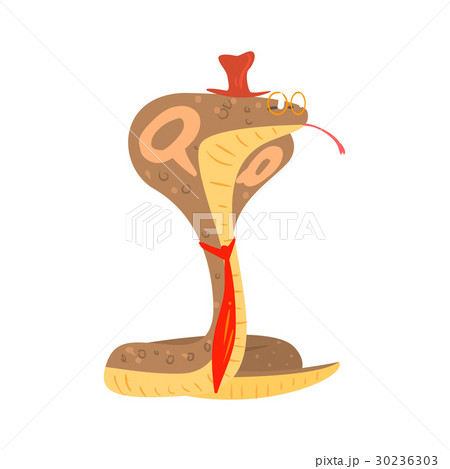 Cute Cartoon Cobra Snake Wearing Glasses Red Topのイラスト素材