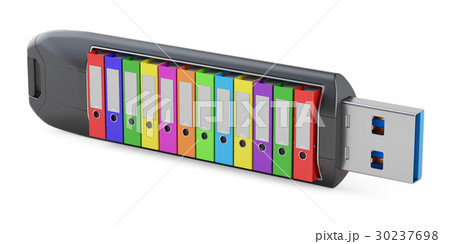 Flash drive with office folders, 3D rendering 30237698