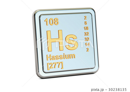 Hassium Hs, chemical element sign. 3D rendering Hassium Hs, chemical element sign. 3D rendering 30238135