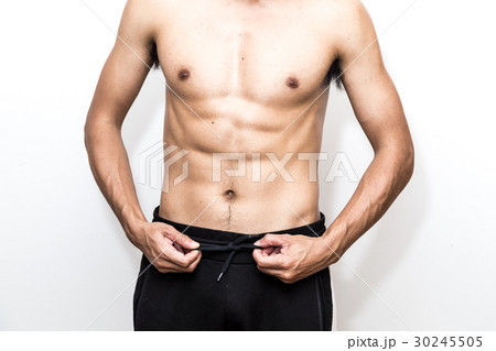 Muscle man showing body on white background Muscle man showing body on white background 30245505